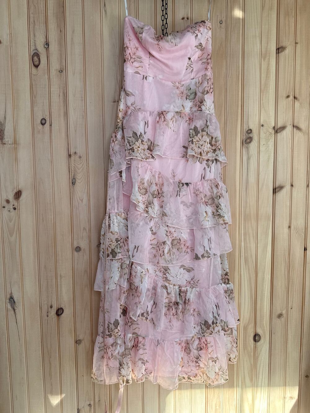 NWT Lulus Niyati Blush Floral Strapless Tiered Maxi Dress S